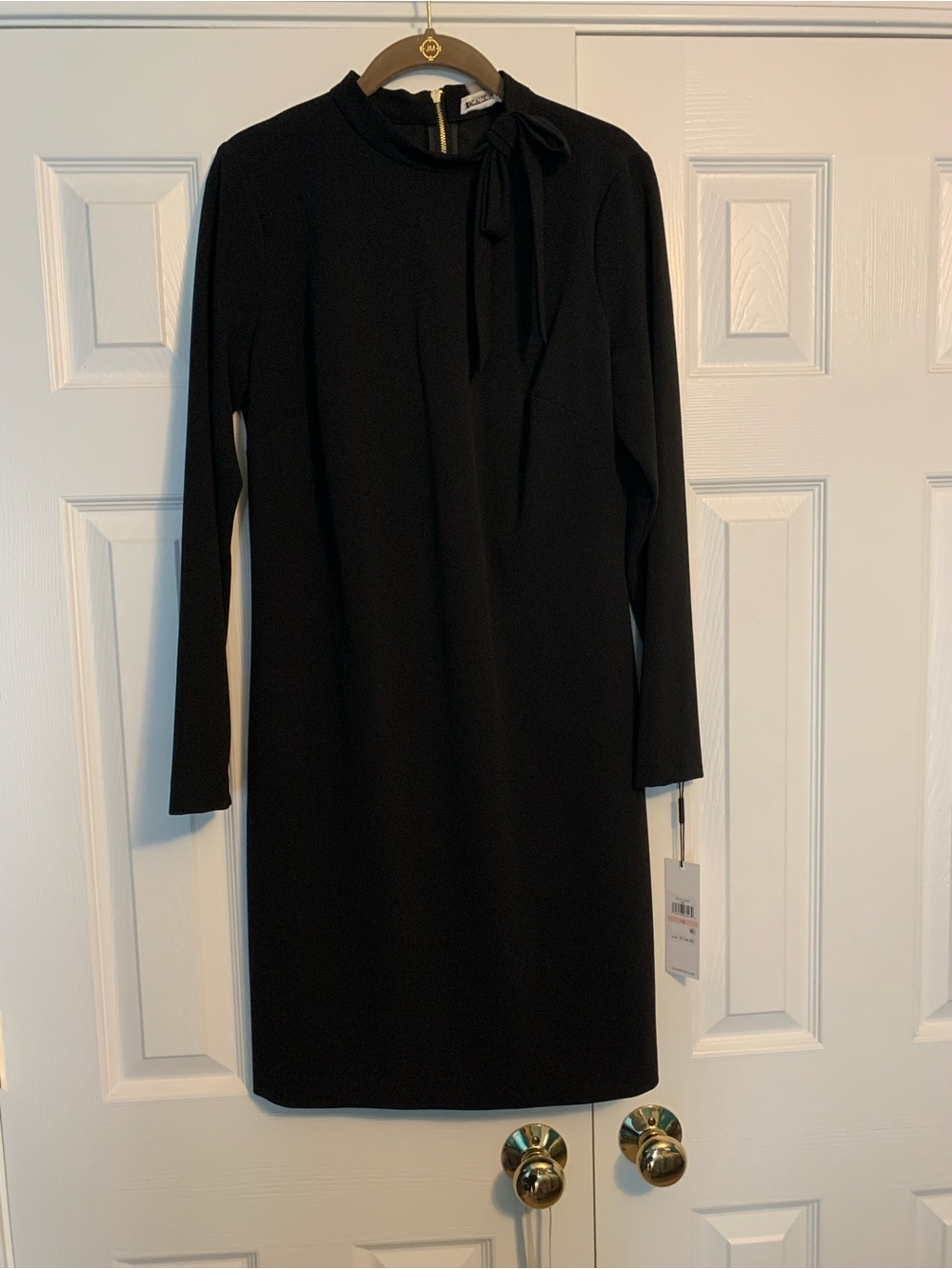 Calvin Klein Black Long-Sleeve Tie-Neck Shift Dress